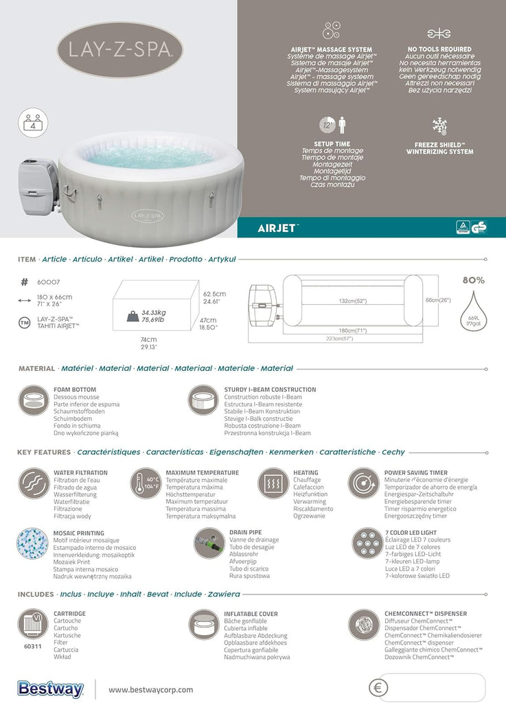 Spa gonflable rond BESTWAY Lay-Z-Spa® Miami Airjet™ 2 - 4 personnes