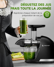Load image into Gallery viewer, AMZCHEF Extracteur Jus - Extracteur de Jus de Fruits et Légumes - Presses-agrumes à Froid sans BPA avec 2 Tasses et Brosse - Fonction de Mastication Inversée pour Éviter les Blocages - Argent