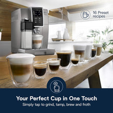 Load image into Gallery viewer, De'Longhi Dinamica LatteCrema Espresso Machine with Automatic Milk Frother for Latte, Cappuccino, Built-in Grinder, Silver, ECAM35075SI