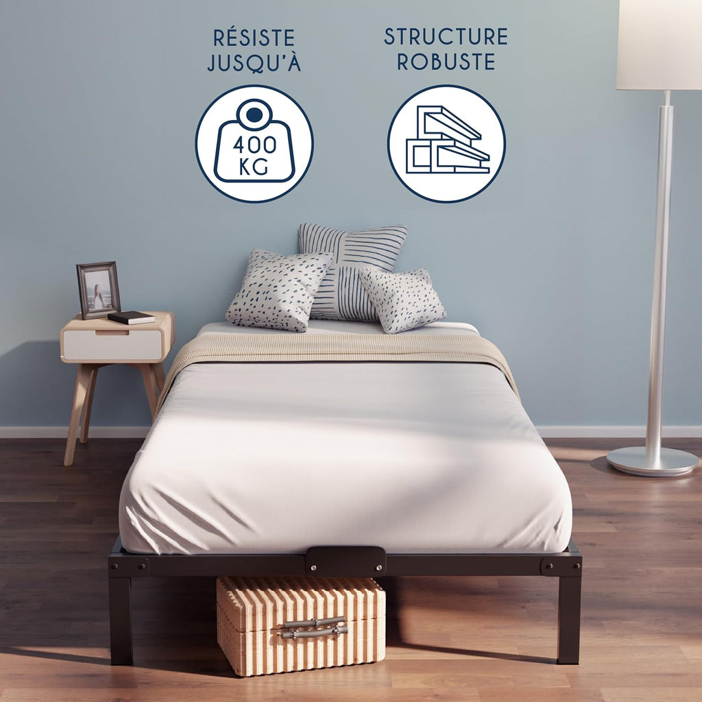 Dreamzie Cadre de Lit 160x200 avec Sommier - Sommier 160x200 avec Pieds - Hauteur de 35 cm - Structure Solide, Assemblage Facile et Espace de Rangement