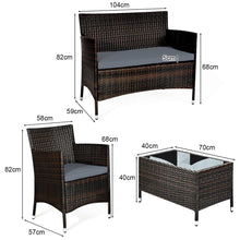 Load image into Gallery viewer, Salon de Jardin 4 PCS Mobilier de Terrasse en Rotin PE pour Véranda Patio Terrasse Piscine Marron et Gris
