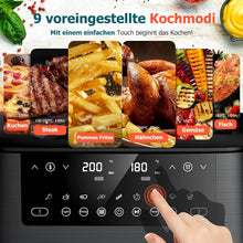 Load image into Gallery viewer, 9L Dual Zone Air Fryer avec Fenêtre de Visualisation, Friteuse sans Huile avec 2 Tiroir, 9-in-1 Programmes de Cuisson, Écran Tactile, Fonction Rendez-vous, Faible en Grasses, Va au Lave-vaisselle