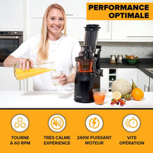Load image into Gallery viewer, Slow Chewing, Slow Juicer, Fresh and Healthy Juice, Sorbet, Ice Cream, Mouth 75 mm, BPA Free, 240 Watts, Cold Pressure, Stainless Steel Black Fridja f1900