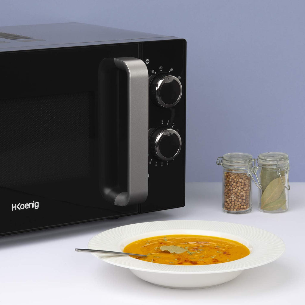 H.Koenig Four à Micro-ondes Compact Digital 20L VIO2, 700W, Plateau tournant 24,5cm, Multifonction Programmable 6 niveaux de chauffe, Décongélation et Express, Minuterie 60min, Effet mirroir noir