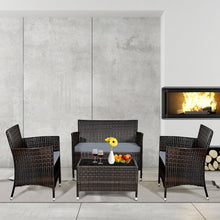 Load image into Gallery viewer, Salon de Jardin 4 PCS Mobilier de Terrasse en Rotin PE pour Véranda Patio Terrasse Piscine Marron et Gris