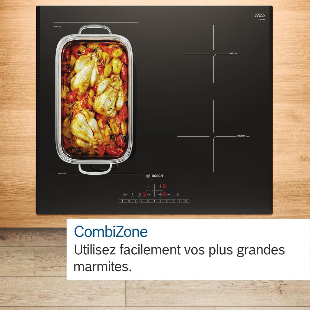 Bosch PUJ611BB5E, Série 4, Plaque induction, 3 feux, 60 cm, Noir, Sans cadre