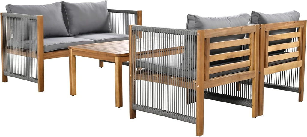 Zepneiy Salon de Jardin, Salon de Jardin 4 Personnes, avec canapé, Table Basse et Coussins, Housse en Tissu déhoussable et Lavable, Noir (Coussins d'assise Inclus)