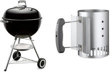 Load image into Gallery viewer, Weber Classic Kettle barbecue au charbon de bois, surface de cuisson Ø 57cm, barbecue avec couvercle et cuve en acier emaillé, thermomètre intégré au couvercle, trépied et roues - Noir (1341504)