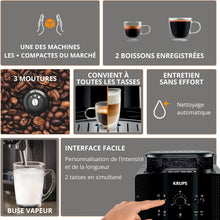 Load image into Gallery viewer, Krups Coffee Bean Machine, 1.7 L, 2 Cups Simultaneously, Automatic Cleaning, Steam Nozzle for Cappuccino, Espresso Maker, Essential Black YY8125FD