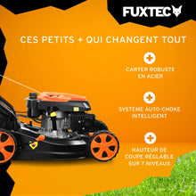 Load image into Gallery viewer, FUXTEC Tondeuse thermique pousse FX-RM4646ECO - Tres bon rapport qualit-prix - Easy Clean 3en1 largeur de coupe 46cm - bac de ramassage 50L