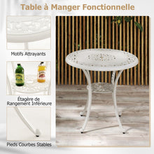 Load image into Gallery viewer, 5 Pcs Salon de Jardin en Fonte d'Aluminium Trou pour Parasol Repose-pieds Réglables Ensemble de Table Ronde et 4 Chaises Blanc