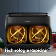 Load image into Gallery viewer, Philips Air Fryer 3000 Series Double Basket - Healthy, Fast and Versatile Cooking, 9 Litre Capacity, Touch Screen, Two Drawer Design (NA350/00)