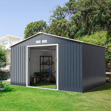 Load image into Gallery viewer, Abri de Jardin en Métal &amp; Extension 10.85㎡ avec 2 Portes Coulissantes Verrouillables 4 Trous d’Aération Gris pour Vélo