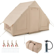 Load image into Gallery viewer, Tente de Camping Gonflable 6 m² pour 4-6 Personnes Tente en Coton Coupe-vent et Imperméable avec Pompe 7 Fenêtres à Moustiquaire Beige