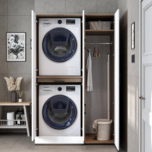 Load image into Gallery viewer, ROOMART Dora - Armoire de machine à laver - Pour sèche-linge et machine à laver - En 4 couleurs - Avec portes et panneau coulissant - Blanc - Chêne blanc - Chêne anthracite - Chêne blanc (chêne blanc)