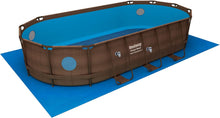 Load image into Gallery viewer, Bestway 56946 Piscine Power Steel™ Swim Vista ovale 488 x 305 x 107 cm motif rotin avec hublots, filtration à sable, échelle, bâche et diffuseur Chemconnect™