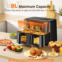 Load image into Gallery viewer, 9L Dual Zone Air Fryer avec Fenêtre de Visualisation, Friteuse sans Huile avec 2 Tiroir, 9-in-1 Programmes de Cuisson, Écran Tactile, Fonction Rendez-vous, Faible en Grasses, Va au Lave-vaisselle