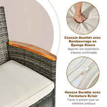 Load image into Gallery viewer, Salon de Jardin avec 1 Table et 8 Chaises en Bois et Rotin Synthétique Anti-UV Pieds Réglables et Coussins Imperméables Inclus