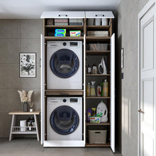 Load image into Gallery viewer, ROOMART Dora - Armoire de machine à laver - Pour sèche-linge et machine à laver - En 4 couleurs - Avec portes et panneau coulissant - Blanc - Chêne blanc - Chêne anthracite - Chêne blanc (chêne blanc)