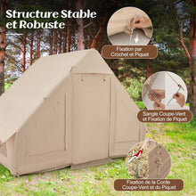 Load image into Gallery viewer, Tente de Camping Gonflable 6 m² pour 4-6 Personnes Tente en Coton Coupe-vent et Imperméable avec Pompe 7 Fenêtres à Moustiquaire Beige