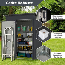 Load image into Gallery viewer, Abri de Rangement Toutes Saisons Abri à Outils Utilitaire avec Toit en Pente Porte Ouvrante Aérations Cadre en Métal Galvanisé Gris