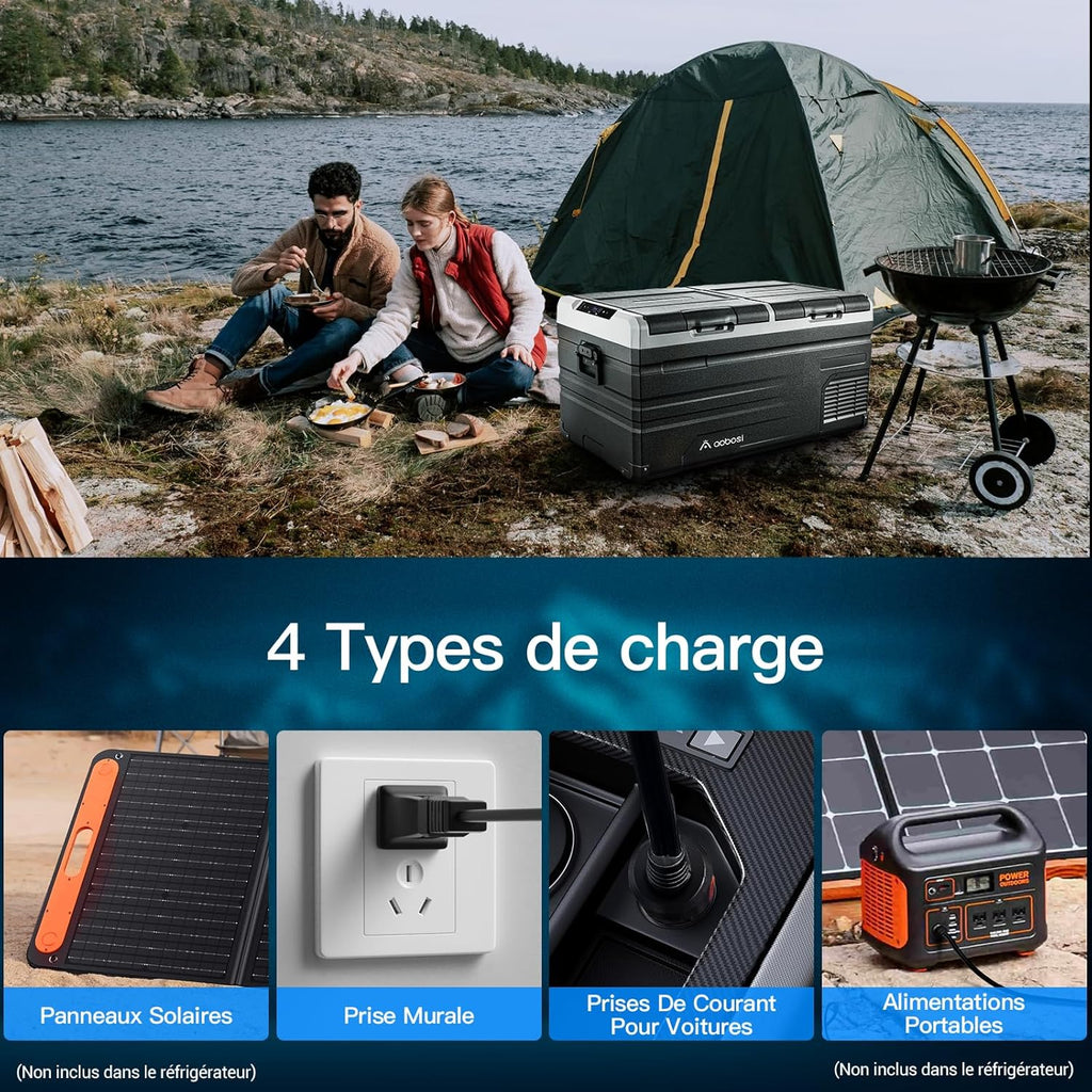 AAOBOSI 46 L Glaciere a Compression, Glaciere Electrique Double Zone, 12 V/24 V et 100-240 V Frigo Camping, -20 ℃ à 20 ℃, pour Voiture, Camion, Bateau, Camping-Car