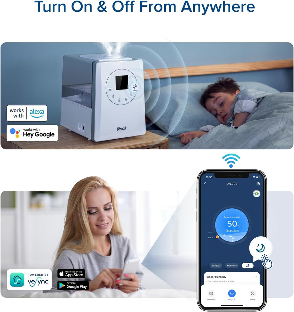 LEVOIT OasisMist 1000S (10L) Smart Humidifier for Home Large Room Bedroom, Last 100 Hours Suitable for Indoor Plant, Cover up to 600ft², Easy Top Fill, Remoter & Voice Control, Auto Mode, Quiet, White