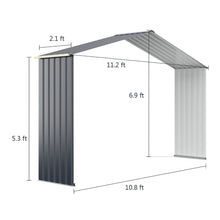Load image into Gallery viewer, Abri de Jardin en Métal &amp; Extension 10.85㎡ avec 2 Portes Coulissantes Verrouillables 4 Trous d’Aération Gris pour Vélo