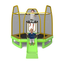 Load image into Gallery viewer, Trampoline Extérieur Ø 223cm avec Toboggan&amp;Echelle avec Filet de Sécurité 2 Portes en U Charge 270kg pour 2-3 Enfants de 3 Ans+ Bleu/Vert