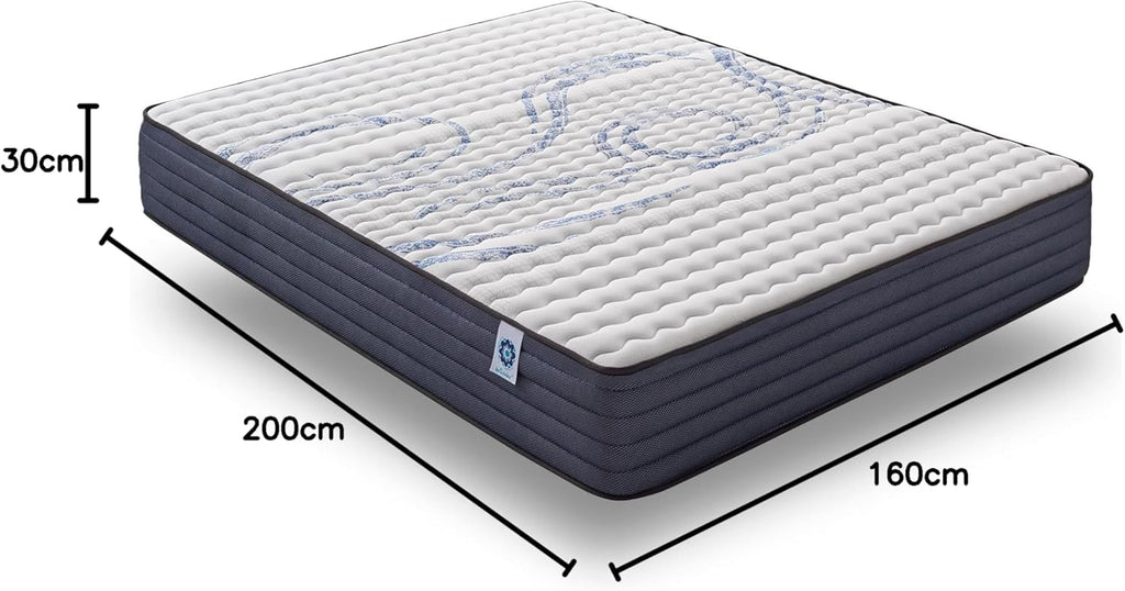 NATURALEX - Matelas PerfectSleep 180x200 - Épais 30 cm - Soutien Mousse à mémoire de Forme - Accueil Blue Latex - Confort Ferme - Respirant - 7 Zones - Réversible - Haute Densité - Fabriqué en Europe
