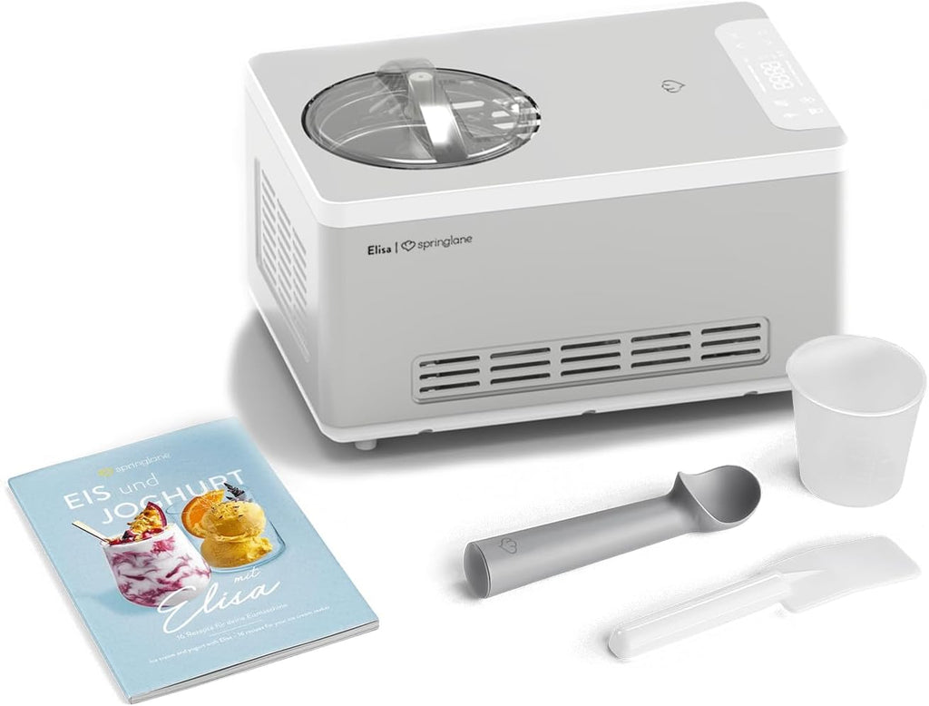 Elisa 2.0L Ice Cream Maker and Yogurt Maker with 180W Self-Cooling Compressor, Stainless Steel Ice Cream Maker with Cooling and Heating Function, Recipe Booklet Included