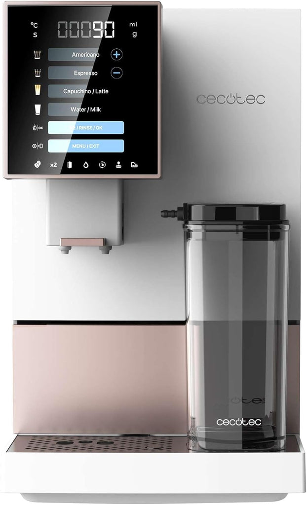 Cecotec Machine à Café Superautomatique Cremmaet Compactccino Black Rose, 19 bars, Réservoir à lait, Système Thermoblock, 5 niveaux de mouture, Réservoir à café 150g