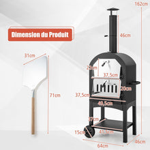Load image into Gallery viewer, Four à Pizza Extérieur au Charbon avec Pelle à Pizza Pierre à Pizza Housse Étanche Cheminée et Thermomètre Double Noir -