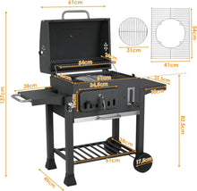 Load image into Gallery viewer, Barbecue Charbon de Bois XL, Chariot à Barbecue, Grill XL à Charbon avec Couvercle, Roues et Thermomètre, Réglable en Hauteur, Grand Barbecue au Charbon de Bois, pour Camping et Jardin, Noir