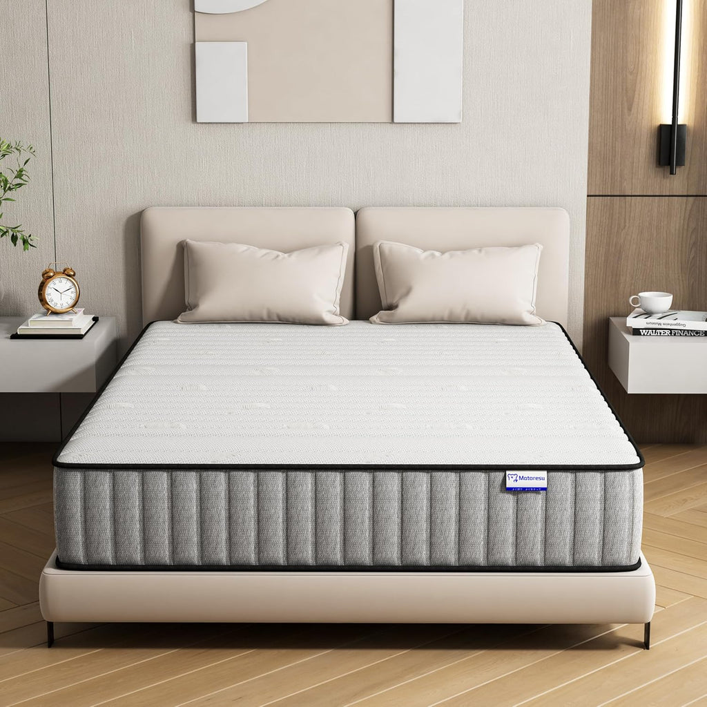 Matoresu Matelas 140x200 Hauteur 25cm, Matelas Hybride à Ressorts Ensachés Indépendant en Mousse à Mémoire de Forme, Tissu Doux pour La Peau&Soutien Confortable, Matelas 2 Personnes Moyenne Ferme