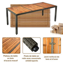 Load image into Gallery viewer, Salon de jardin avec 1 table et 8 chaises en bois et rotin anti-uv pieds réglables et coussins imperméables inclus 20_0009211