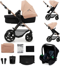 Load image into Gallery viewer, Kinderkraft MOOV2 Poussette 3 en 1, Système de voyage de la naissance à 27 kg, Siège auto Mink PRO I-Size inclus, Capote extensible avec filtre UPF50+, Accessoires pratiques, Gris