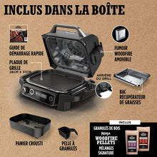 Load image into Gallery viewer, Ninja Woodfire Barbecue électrique et fumoir Pro XL avec thermomètre, barbecue et Air fryer d'extérieur 4-en-1 avec système Smart Cook et granulés Woodfire, portatif, gris/noir, OG850EU