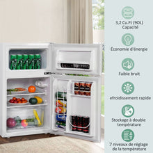 Load image into Gallery viewer, Réfrigérateur Compact Mini-réfrigérateur 90 L Congélateur Séparé avec Design à 2 Portes Lumière LED Grand Angle Blanc