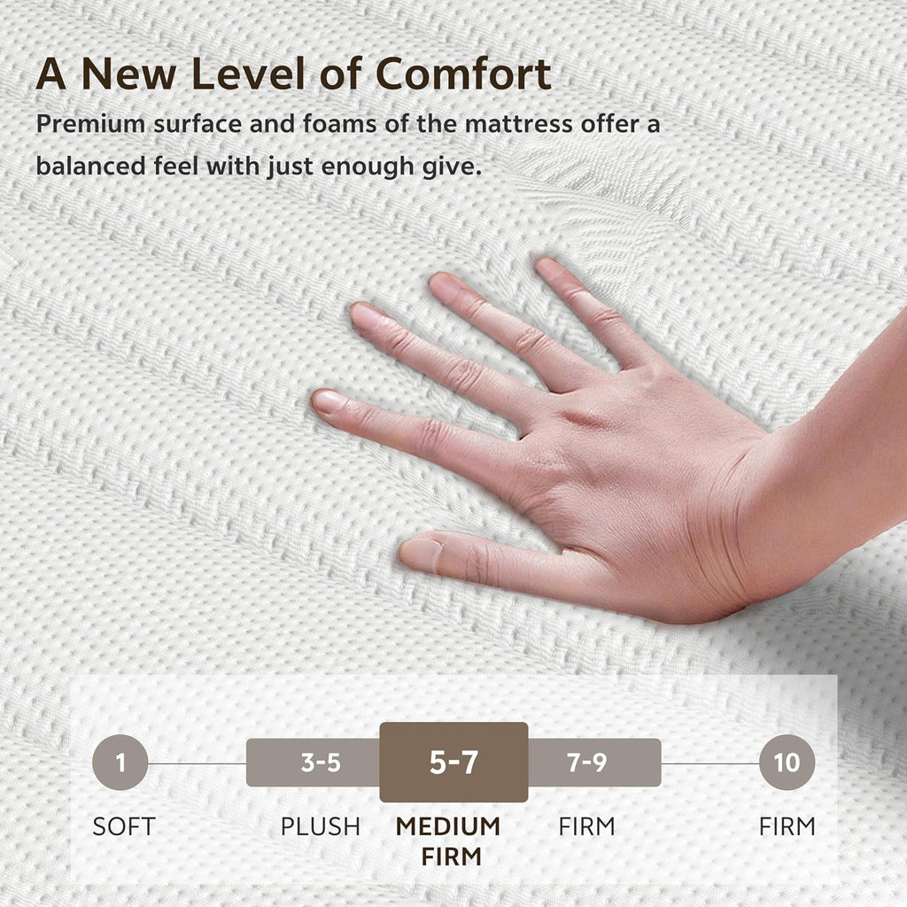 Matoresu Double Mattress 160 x 190 cm Memory Foam Height 25 cm Medium Rigid H3 Ergonomic 7 Zone Cold Foam Comfortable Breathable Fabric Cover
