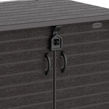 Load image into Gallery viewer, Duramax StoreAway 1200L Plastic Garden Shed/ Flat Lid, Outdoor Storage Shed, Wheelie Bin Hideaways, Wheelie bin box, Durable Construction, Ideal for Bikes, BBQs &amp; 2x 240L Bins, 145x85x125 cm, Brown
