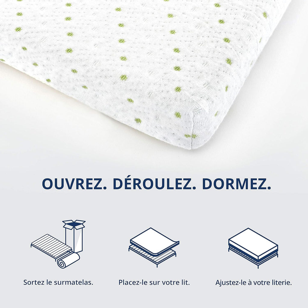 ViscoSoft - Surmatelas 160 x 200 Mémo, Surmatelas 160 x 200 memoire de Forme 5cm avec Aération Optimale et Mousse Haute Densité 50kg/m³, Housse Bambou Lavable, Surmatelas 160x200 Confort Moelleux