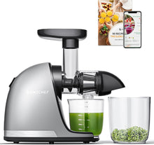 Load image into Gallery viewer, AMZCHEF Extracteur Jus - Extracteur de Jus de Fruits et Légumes - Presses-agrumes à Froid sans BPA avec 2 Tasses et Brosse - Fonction de Mastication Inversée pour Éviter les Blocages - Argent