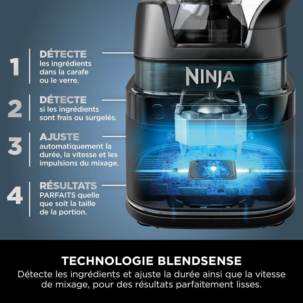 Ninja Detect Power Blender Processor Pro 3-en-1, mixeur 1200W, bol à mélanger, lame malaxeur, gobelet individuel, récipient, pétrir, mixer, hacher et mélanger, noir, TB401EU