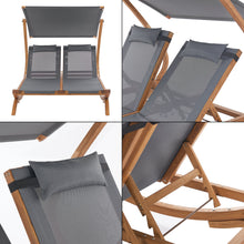 Load image into Gallery viewer, Transat bain de soleil à double couchage en textile et mélèze 197 x 156 x 144 cm 03_0006419
