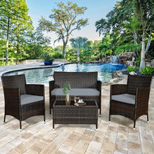 Load image into Gallery viewer, Salon de Jardin 4 PCS Mobilier de Terrasse en Rotin PE pour Véranda Patio Terrasse Piscine Marron et Gris