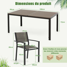 Load image into Gallery viewer, Ensemble de Meubles de Patio 7 Pièces pour 6 Personnes Salon de Jardin avec 6 Chaises Empilables et Table Rectangulaire Gris