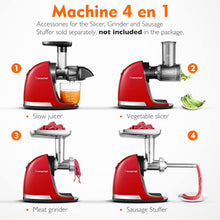 Load image into Gallery viewer, AMZCHEF Extracteur Jus - Extracteur de Jus de Fruits et Légumes - Presses-agrumes à Froid sans BPA avec 2 Tasses et Brosse - Fonction de Mastication Inversée pour Éviter les Blocages - Argent