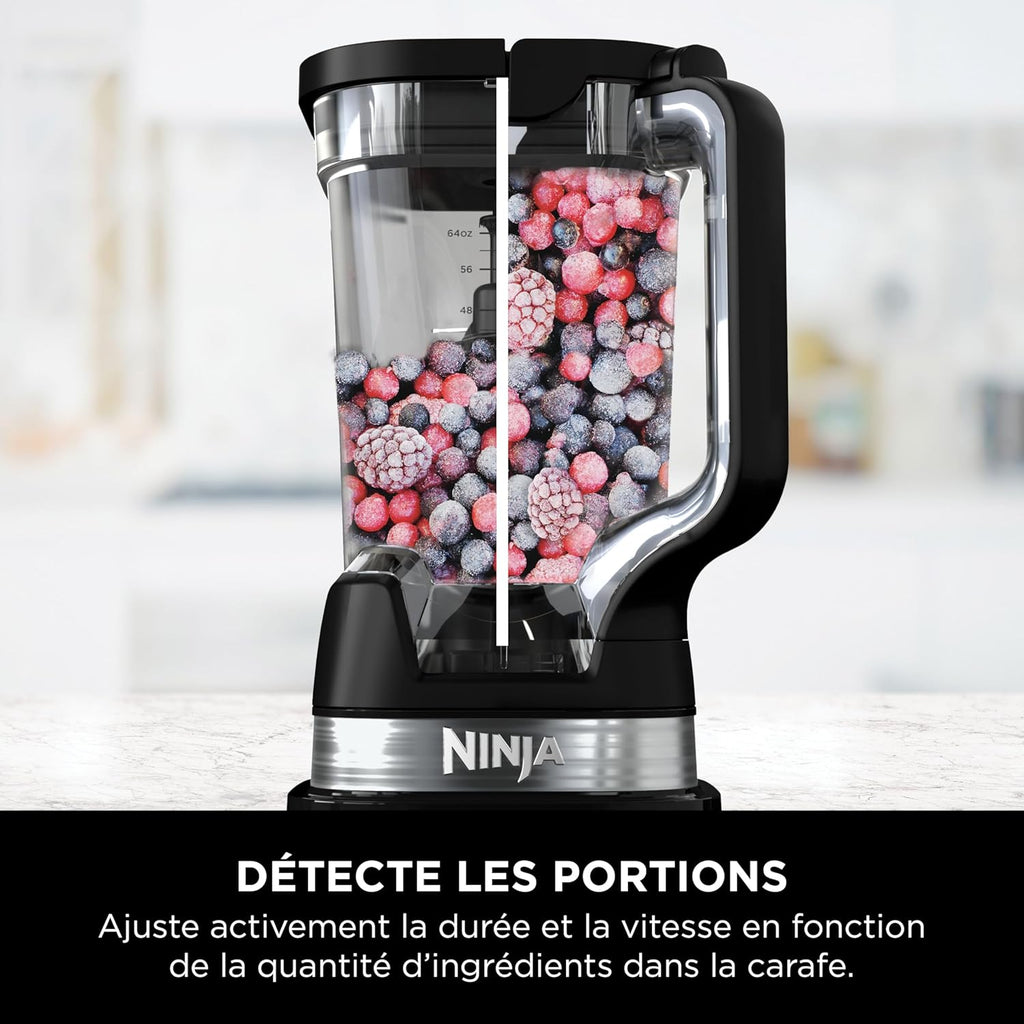 Ninja Detect Power Blender Processor Pro 3-en-1, mixeur 1200W, bol à mélanger, lame malaxeur, gobelet individuel, récipient, pétrir, mixer, hacher et mélanger, noir, TB401EU