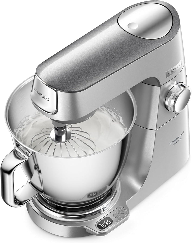 Kenwood Titanium Chef Baker KVC65.001WH, Pastry Robot with Integrated Scales, Including 3-Piece Pastry Set, Spatula & Splash Protection, 1200 W, White